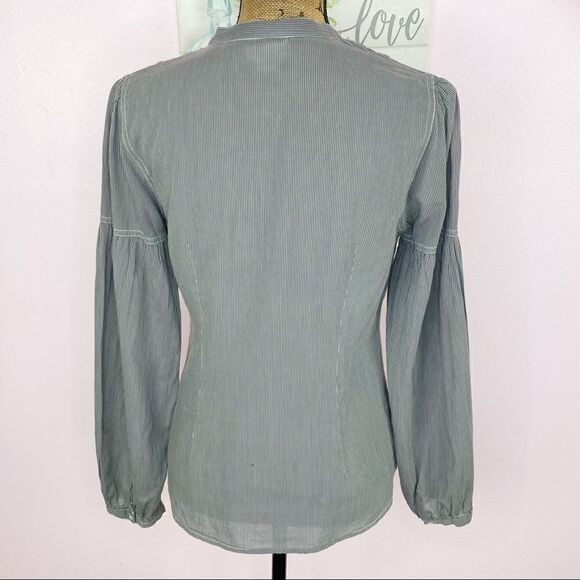 Converse One Star Striped Puntuck Pleat Henley Blouse Gray Medium Long Sleeve - Picture 4 of 11